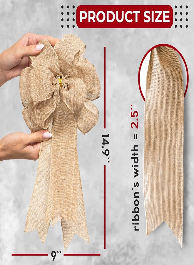 Granatan 1 Pcs Large Burlap Bow 14.9 x 9 inches, Farmhouse Burlap Fabric Bow for Wreath, Rustic Decorations for Home, Easter Bows for Wreaths - Image 2